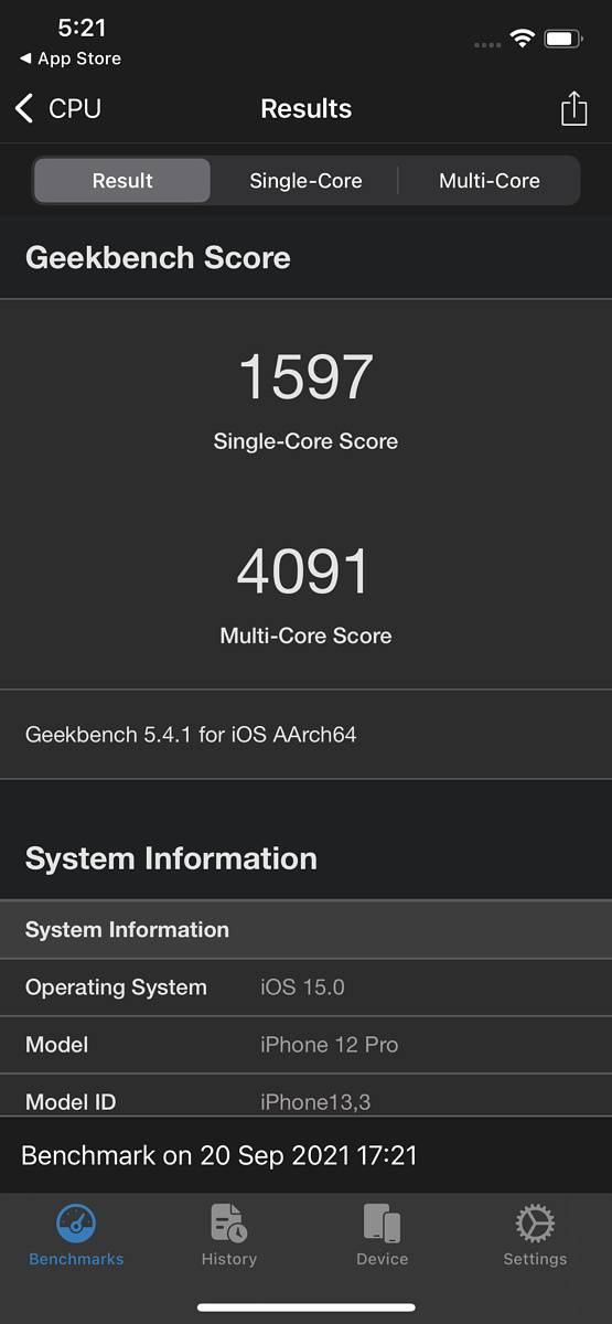 iPhone 12 Pro Geekbench scores
