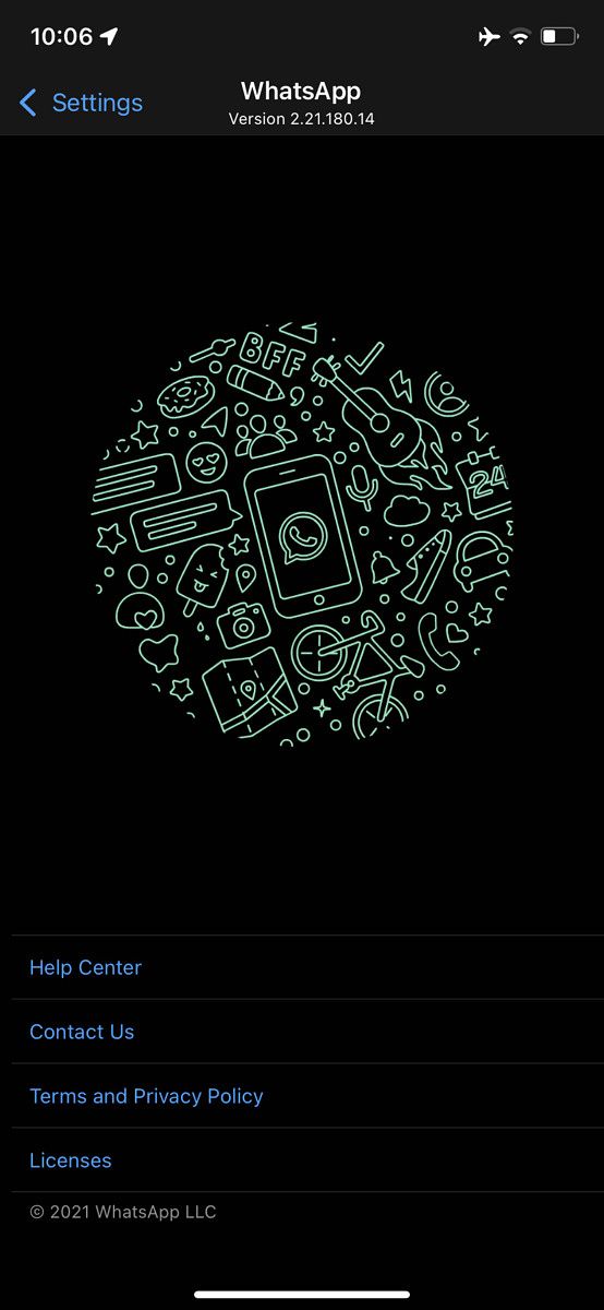 screenshot of WhatsApp about screen on ios