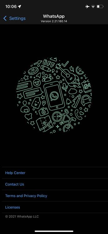 screenshot of WhatsApp about screen on ios
