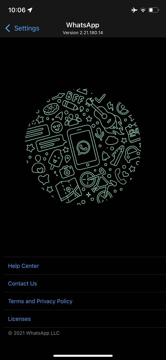 screenshot of WhatsApp about screen on ios