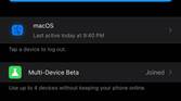 screenshot of WhatsApp multi-device beta on stable iOS version