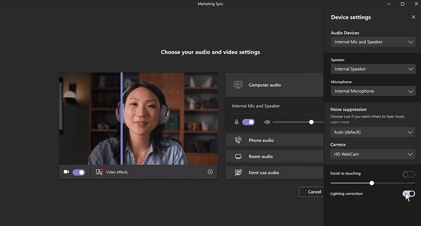 Lighting correction in Teams
