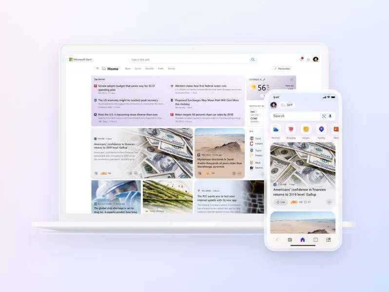 Microsoft Start on laptop and phone
