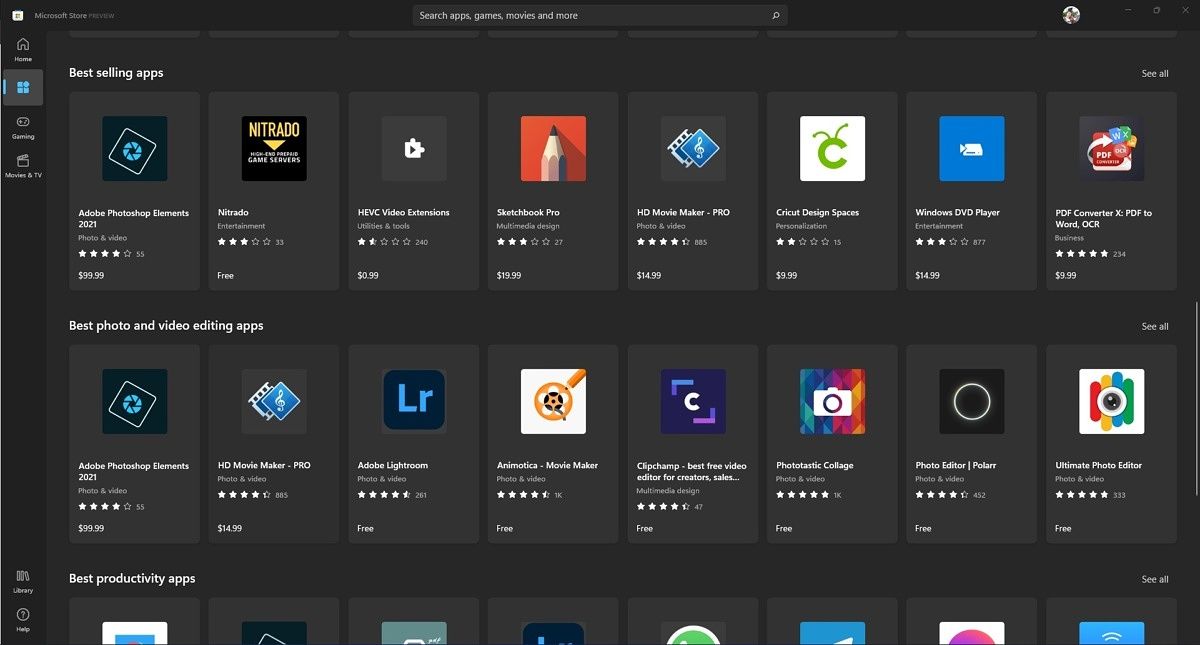 Microsoft Store Apps section