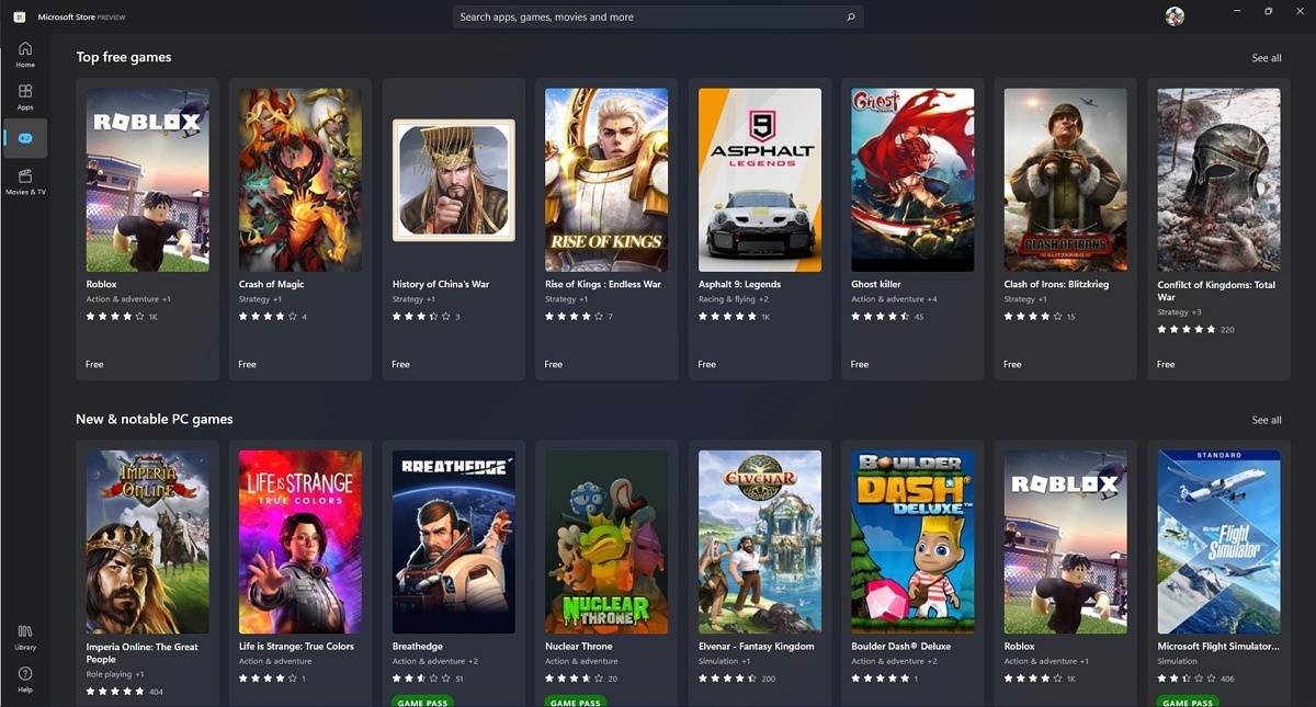 Microsoft Store Gaming section