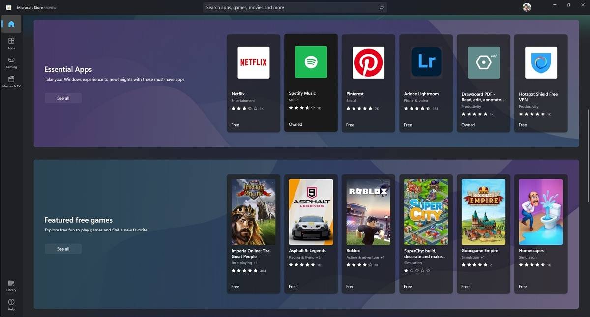Microsoft Store Home section