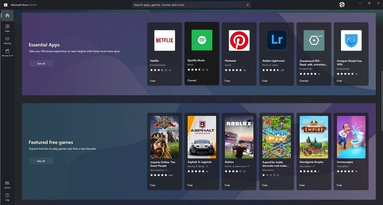 Microsoft Store Home section