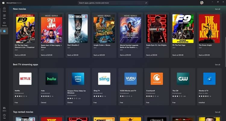 Microsoft Store Movies & TV section