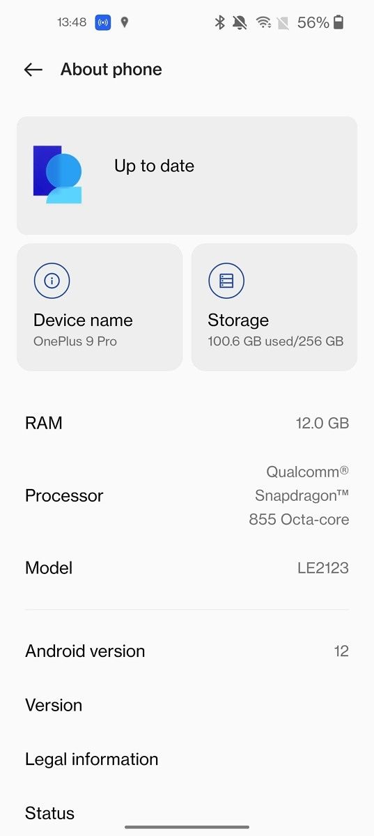 About page on OxygenOS 12