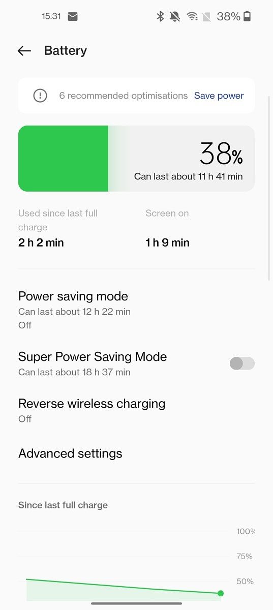 OxygenOS 12 redesigned battery chart