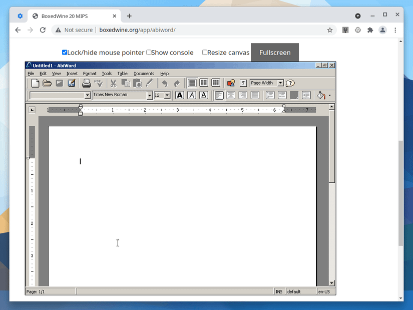AbiWord on Boxedwine on Chrome
