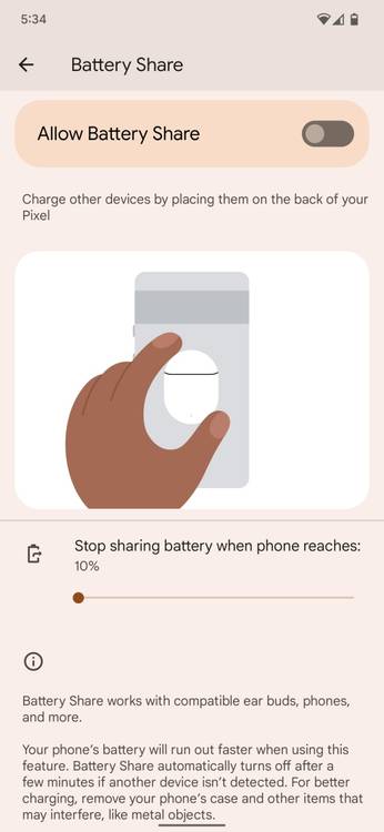 Battery share page on a Pixel 6 Pro