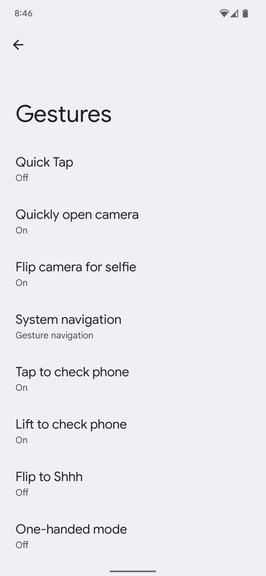 Gesture settings on a Pixel 6 Pro