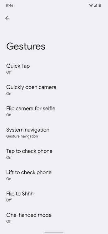 Gesture settings on a Pixel 6 Pro