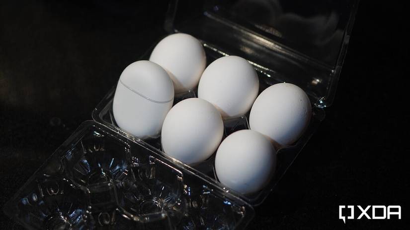 Pixel Buds A in an egg tray