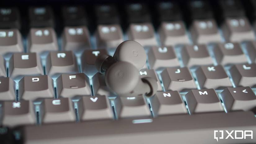 Pixel Buds A on a keyboard