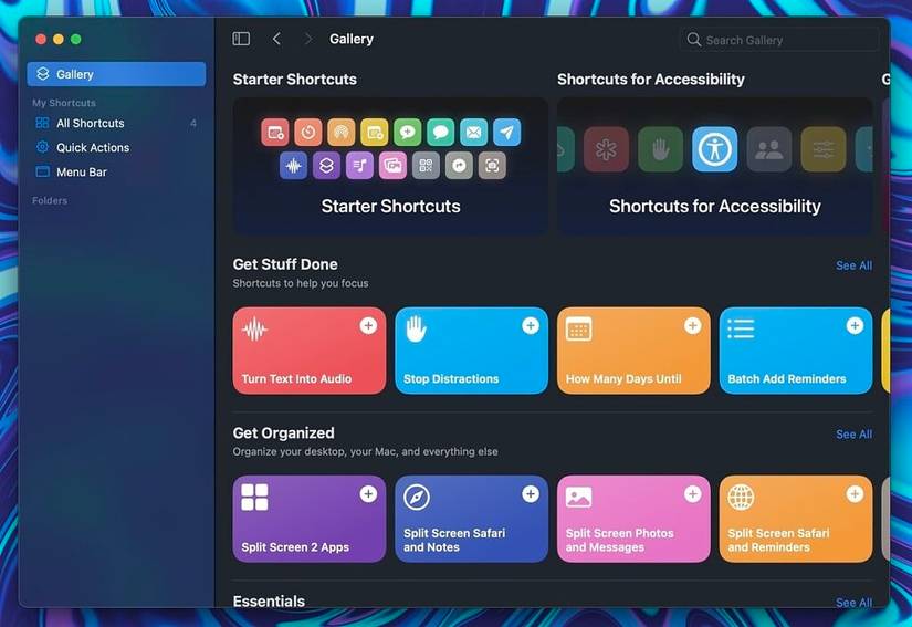 Shortcuts app in Monterey