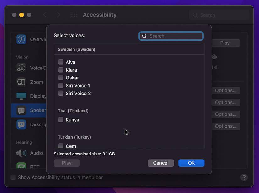 Swedish text-to-speech option on mac
