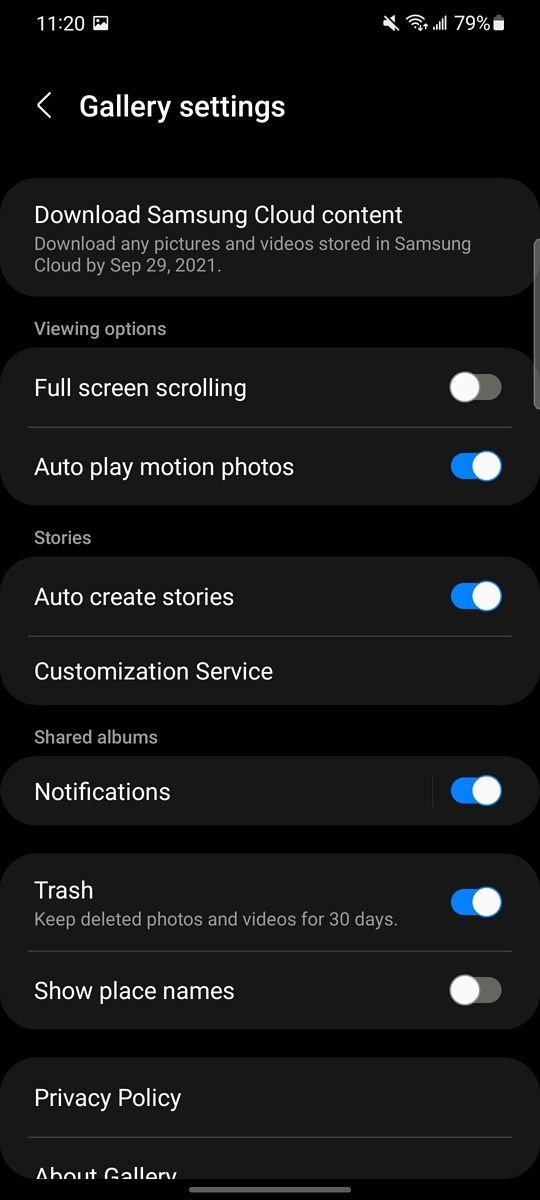 One UI 4.0 Gallery settings