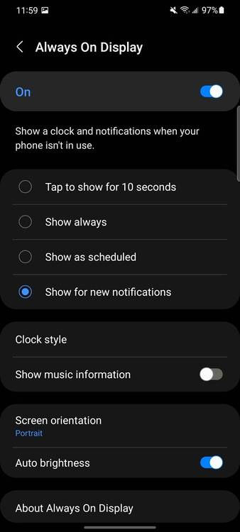 Samsung One UI 4.0 always on display for new notifications