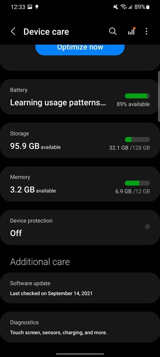 Device care menu