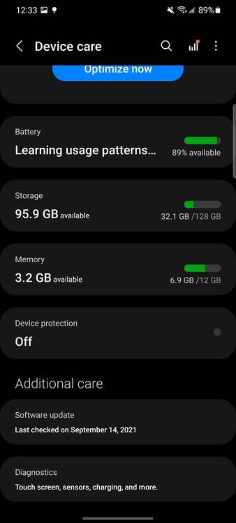 Device care menu