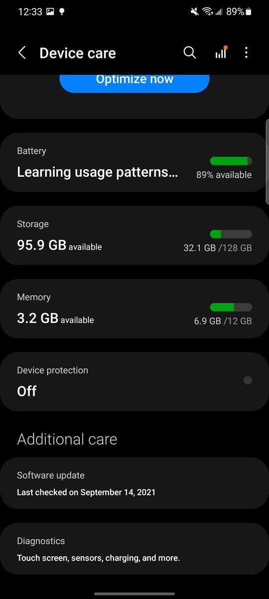 Device care menu
