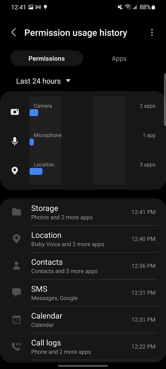 Permission usage history