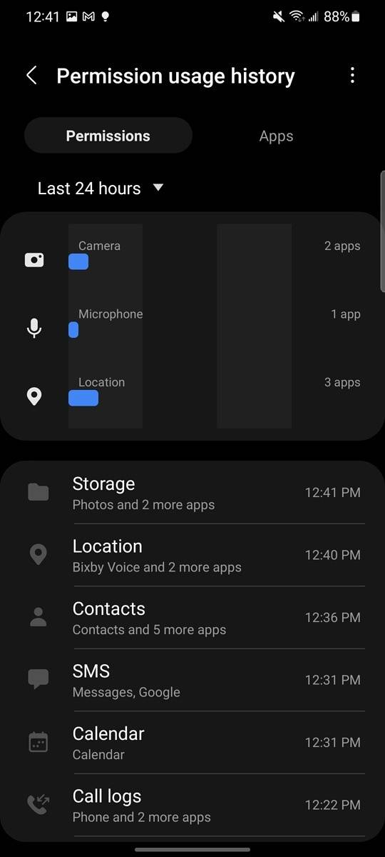 Permission usage history