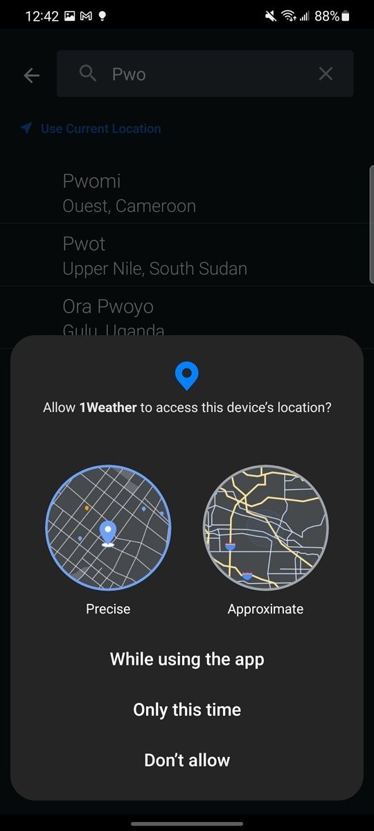 Precise or approximate location banner