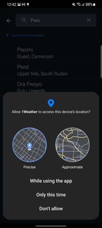 Precise or approximate location banner