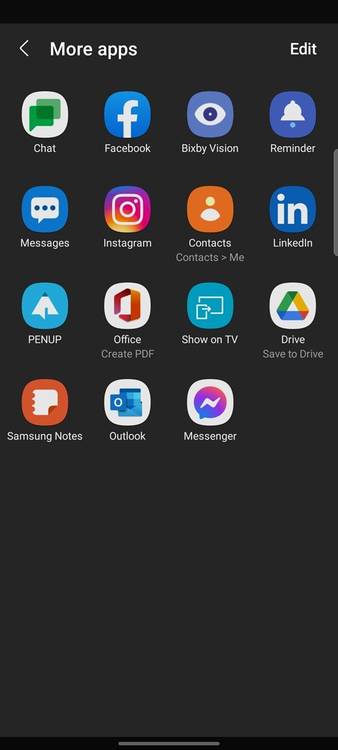 Edit apps shown in sharing menu