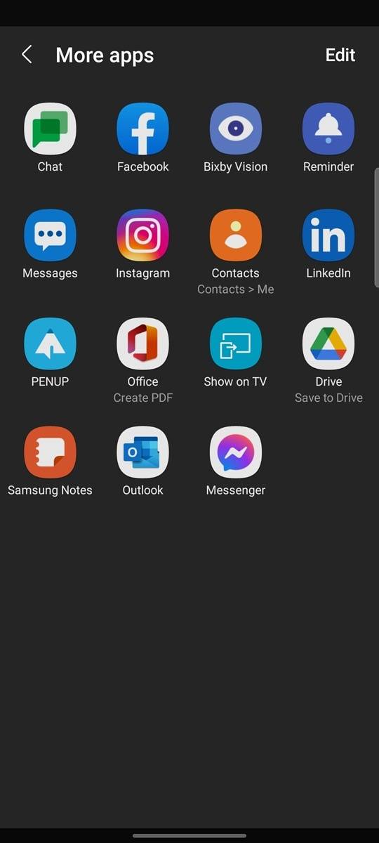 Edit apps shown in sharing menu