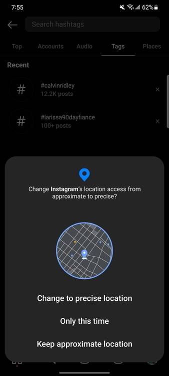 Instagram precise location permission issue