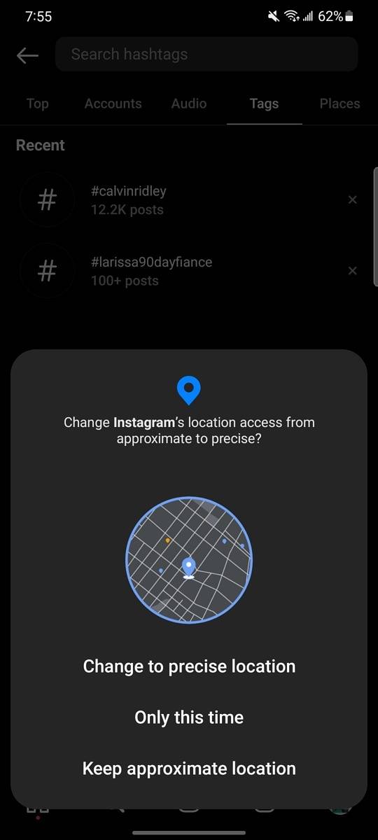 Instagram precise location permission issue
