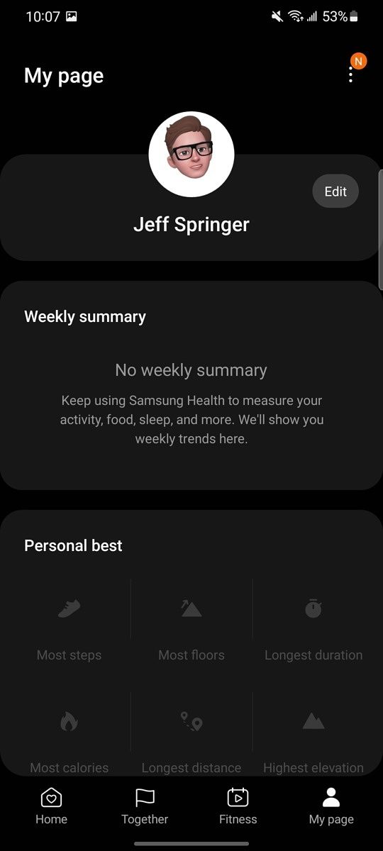 Samsung Health My Page