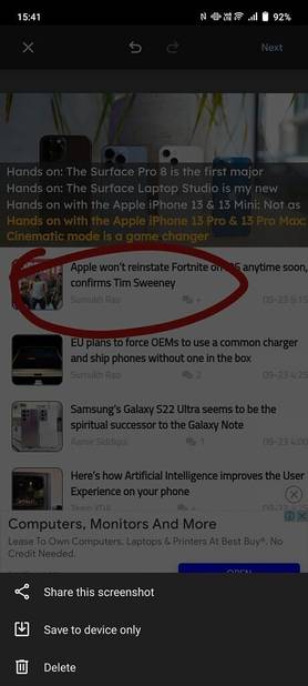 How to take a full page screenshot in Google Chrome for Android