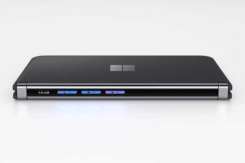 Surface Duo 2 hinge with notifications on gray background