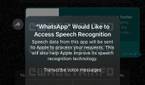 WhatsApp for iOS requesting Speech Recognition permission for transcribing a voice message