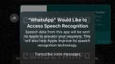 WhatsApp for iOS requesting Speech Recognition permission for transcribing a voice message