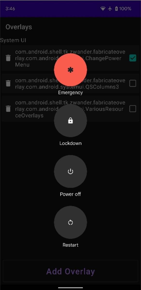 A modified Android 12 power menu