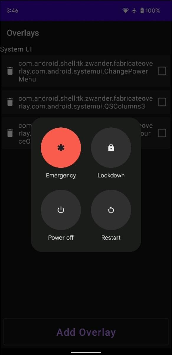 The standard power menu in Android 12