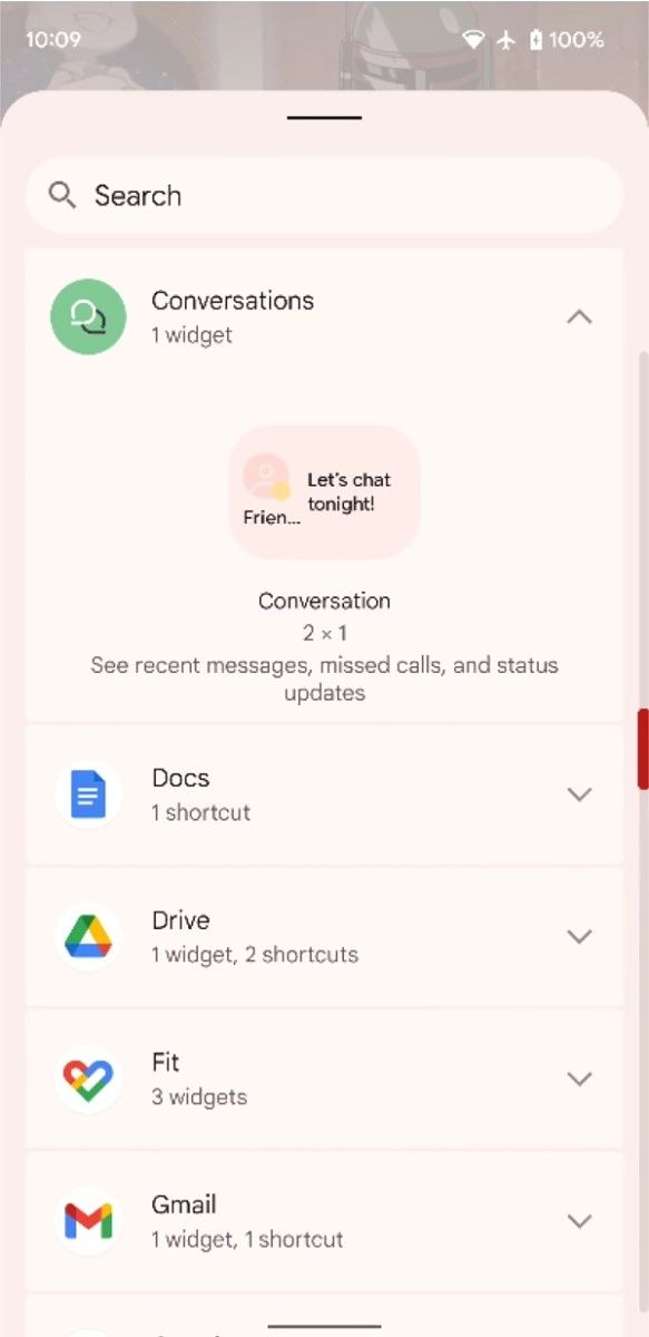 Conversations widget in widget picker
