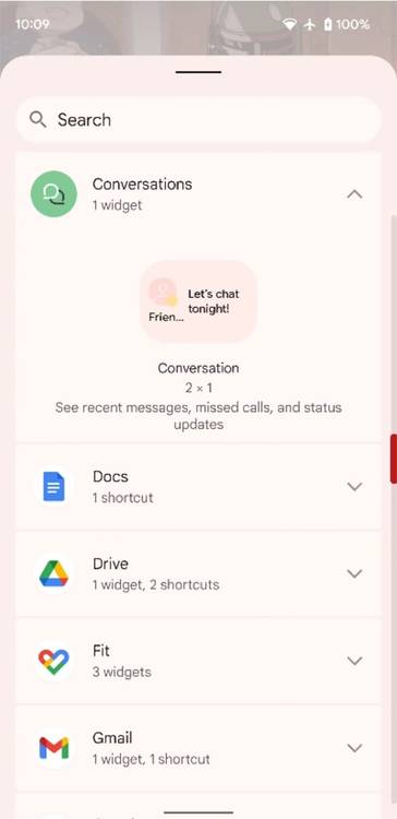 Conversations widget in widget picker