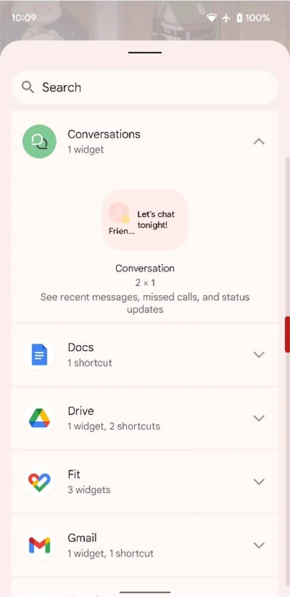 Conversations widget in widget picker