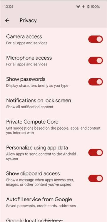 Camera and microphone access toggles in Android 12