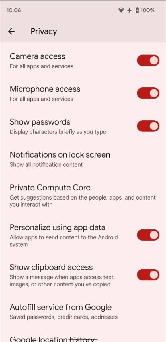 Camera and microphone access toggles in Android 12