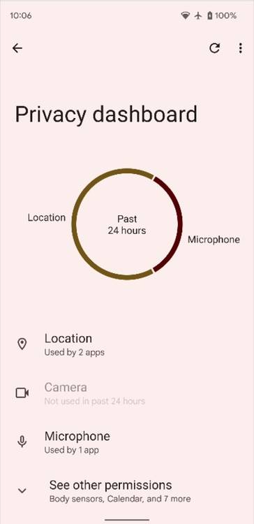 Privacy dashboard home page in Android 12