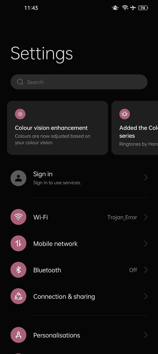 pink theme on settings