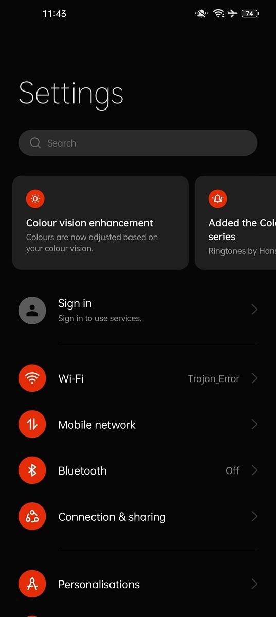 orange theme in settings